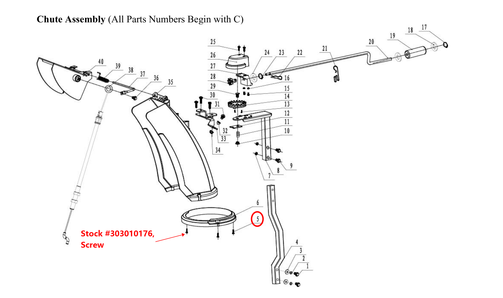 Snow Blower Parts - Self-Tapping Screw (ST6.3X16), Stock #303010176
