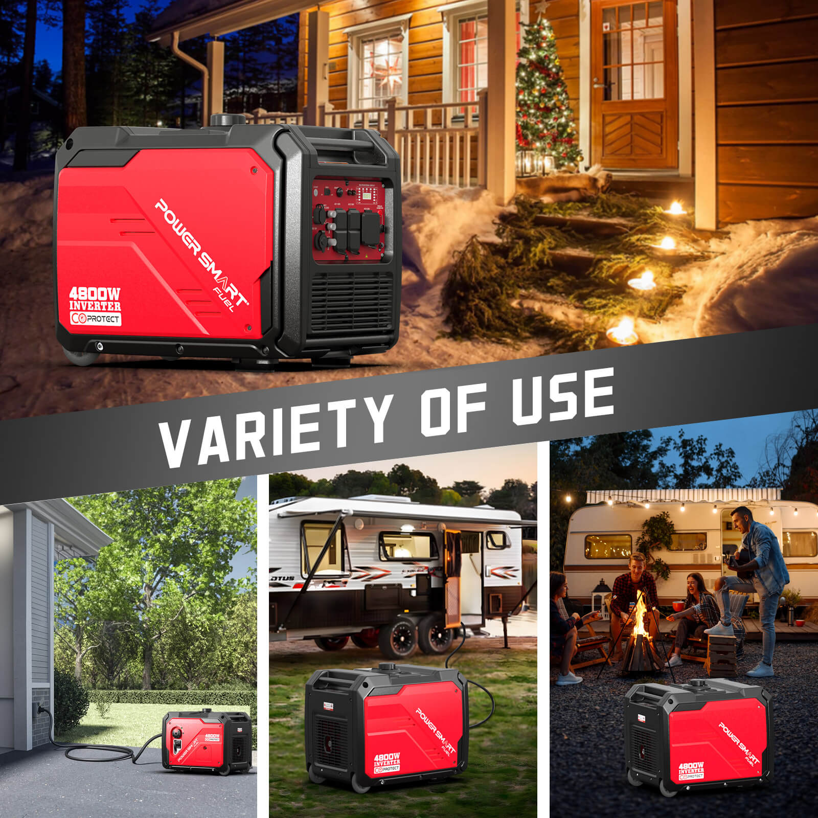 4800W Inverter Generator w/ Electric Start, Wheels Handle Kit, CO Sensor PS5046CE