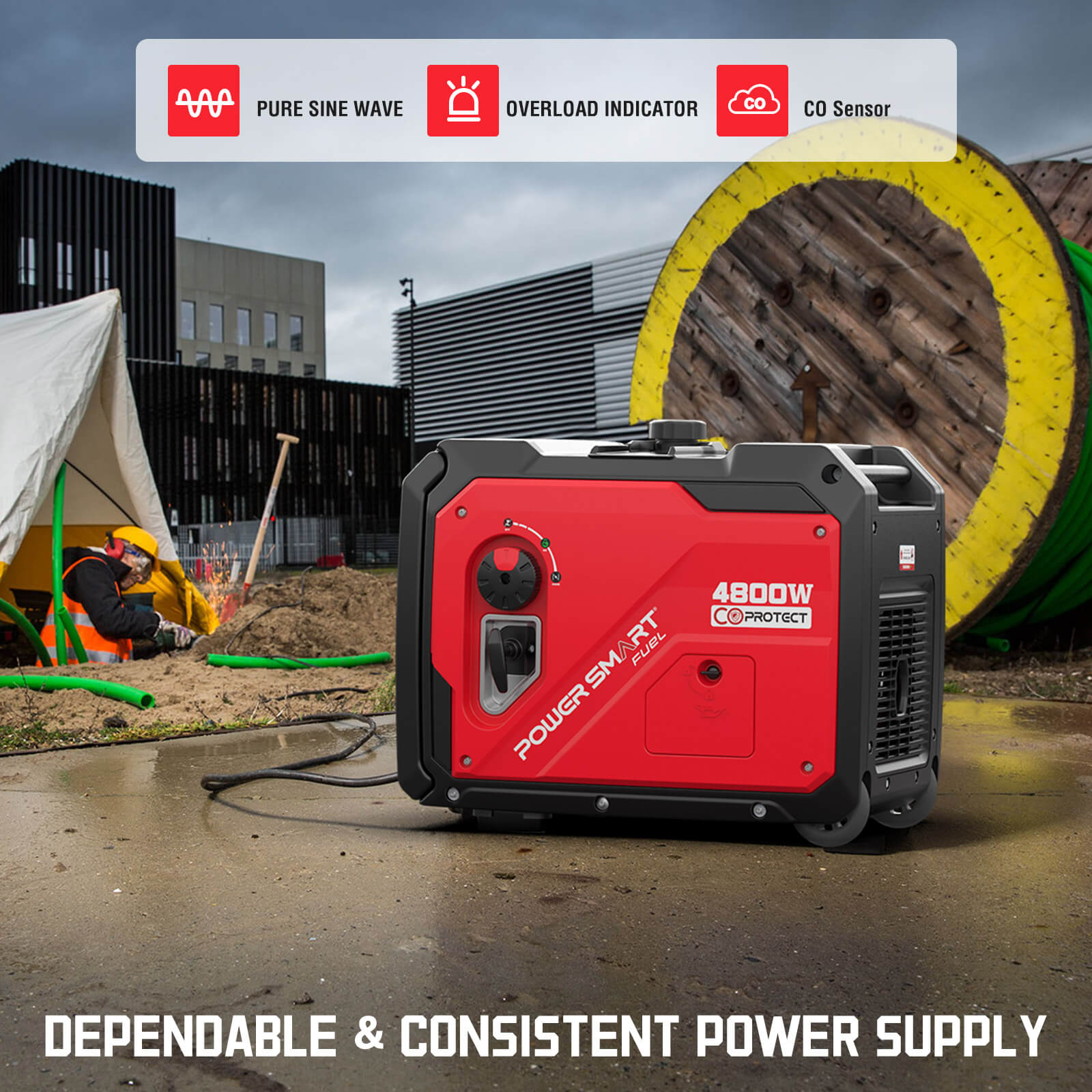 4800W Inverter Generator w/ Electric Start, Wheels Handle Kit, CO Sensor PS5046CE