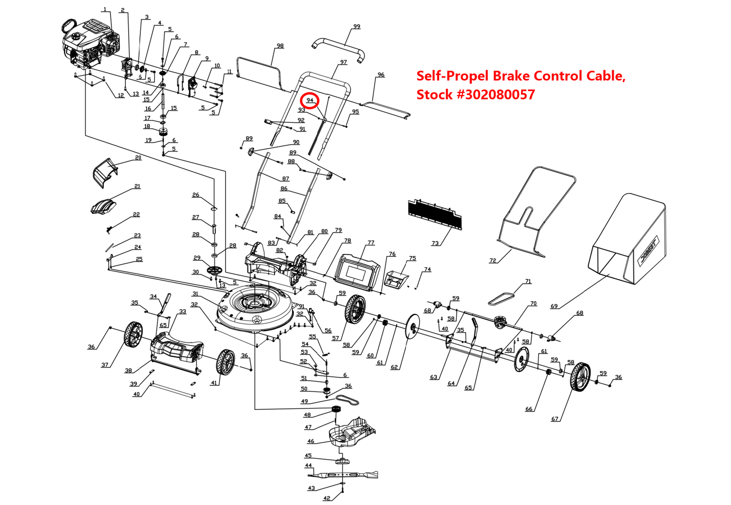 PowerSmart Lawn Mower Parts SelfPropel Brake Control Cable, Stock