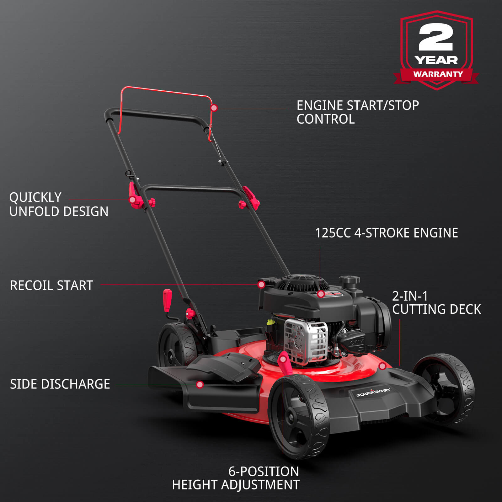 21 125cc Gas Push 2 1 Lawn Mower w B S 300E Engine B8721C PowerSmart USA