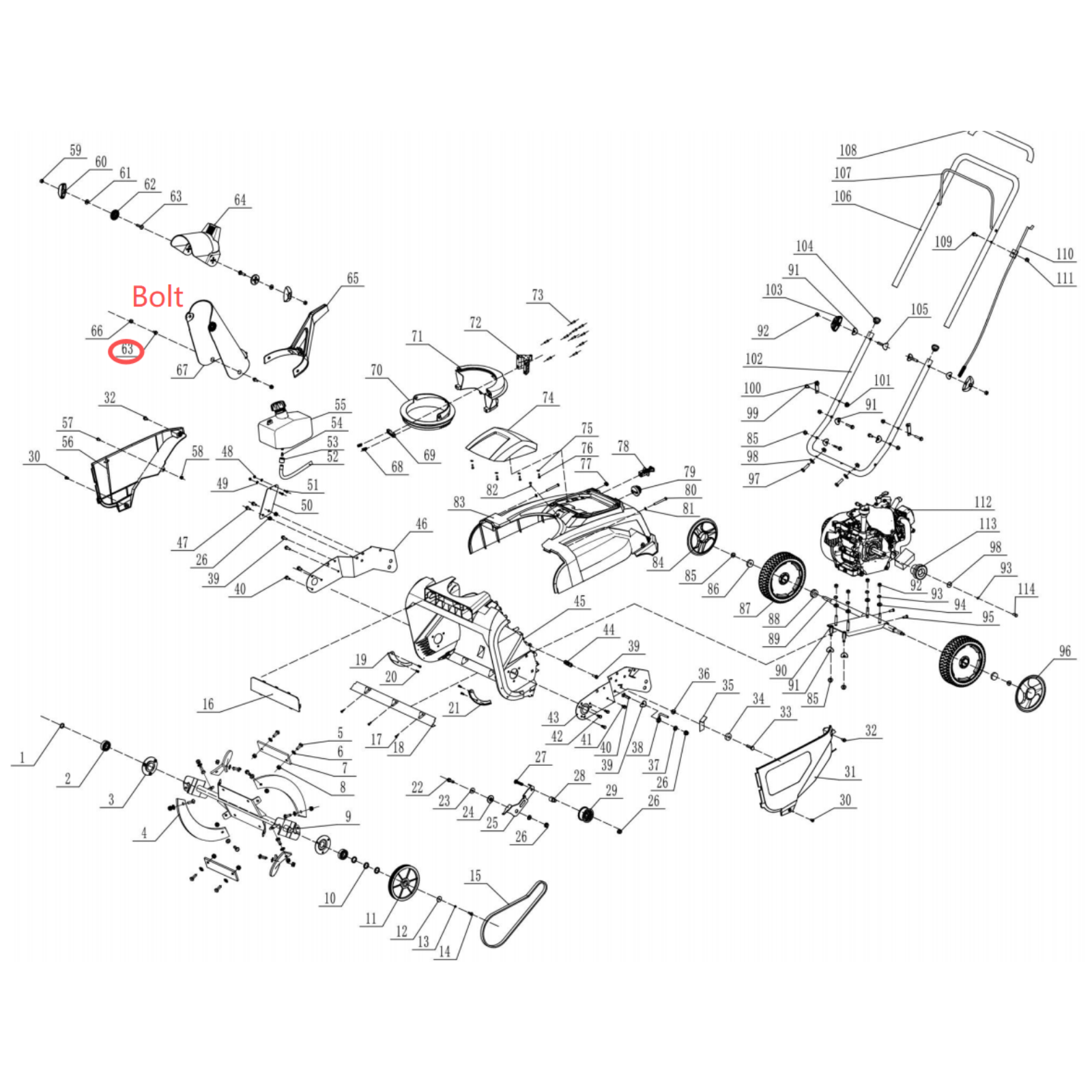 Snow Blower Parts -Bolt, Stock # 303020161