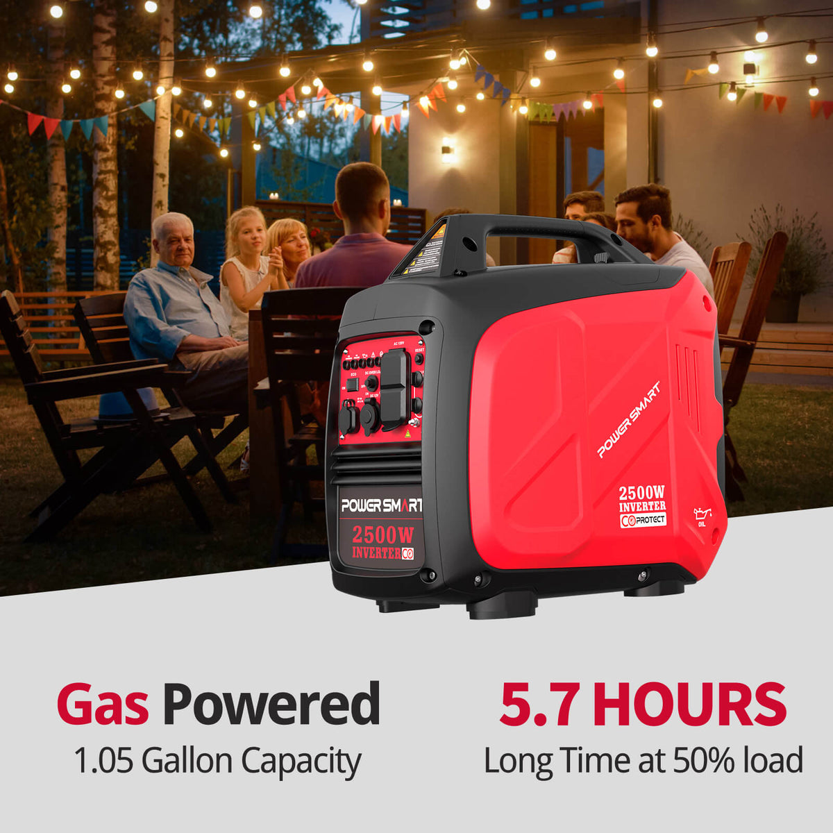 2500W Inverter Gas Generator w/ CO Alert HB5020C