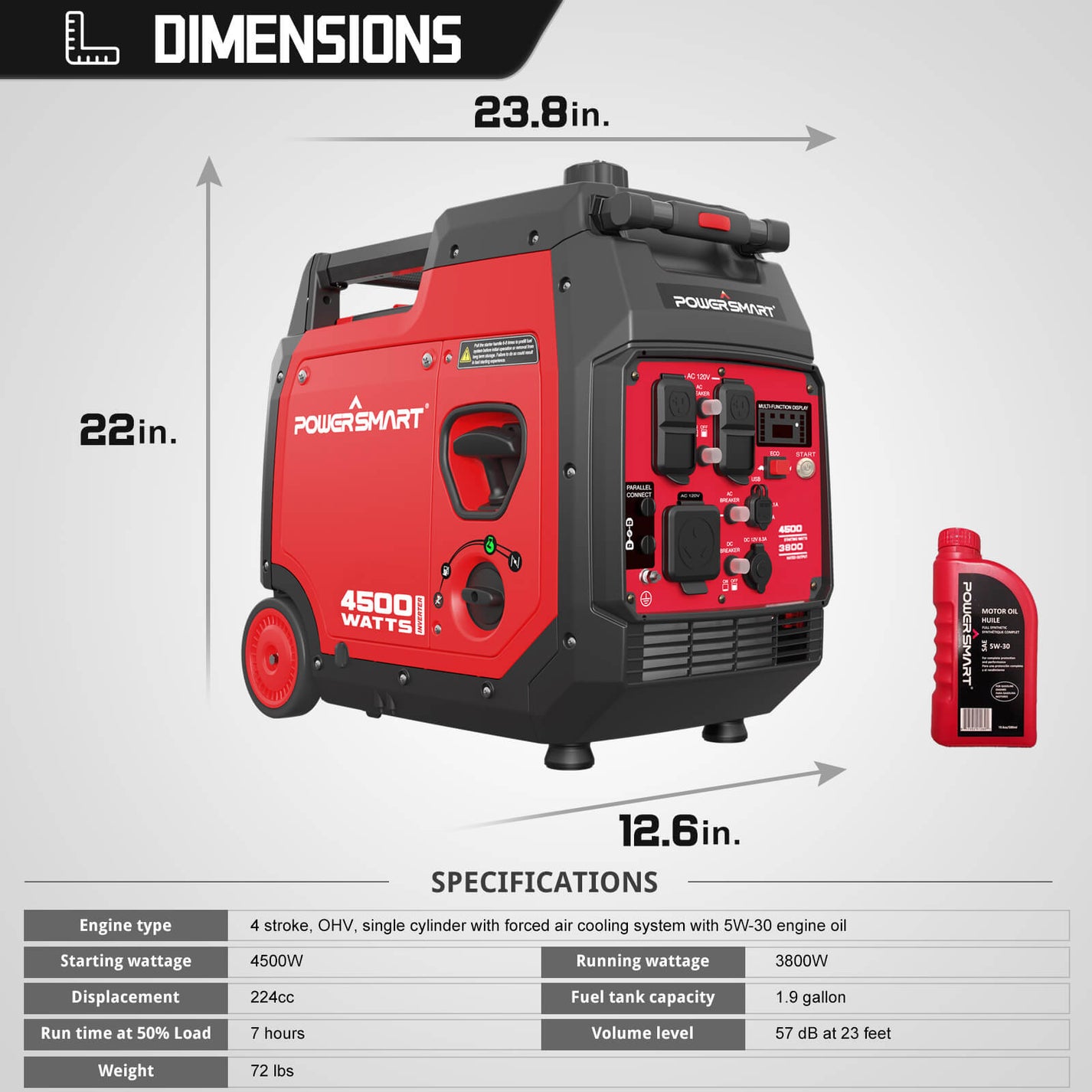 4500W Inverter Gas Generator w/ Electric Start HB5045B | PowerSmart USA