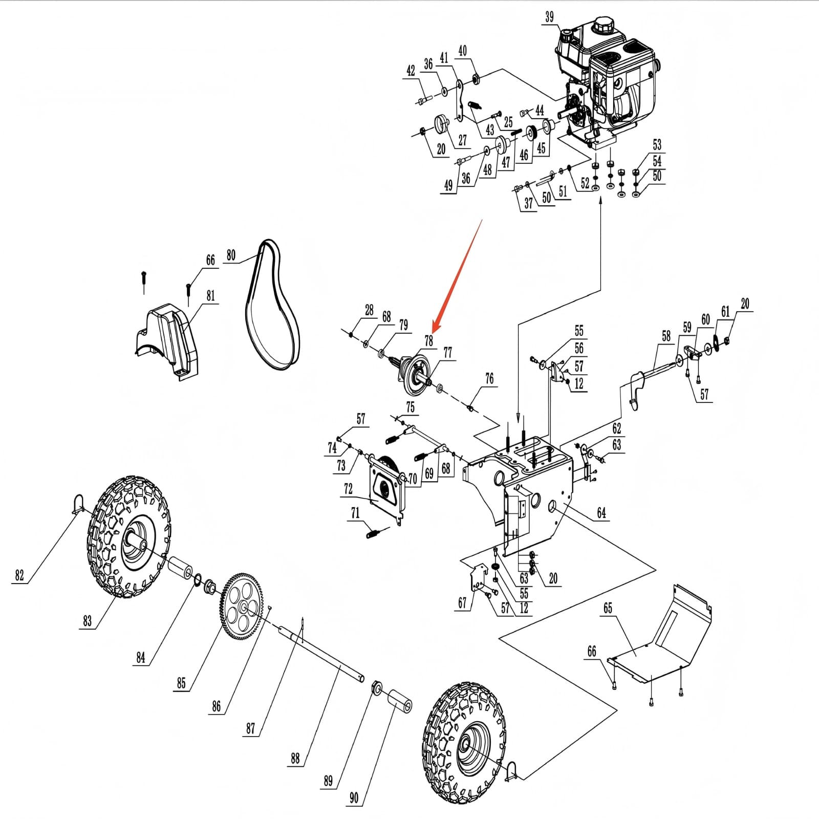 Snow Blower Parts - Friction wheel assembly, Stock #202170002
