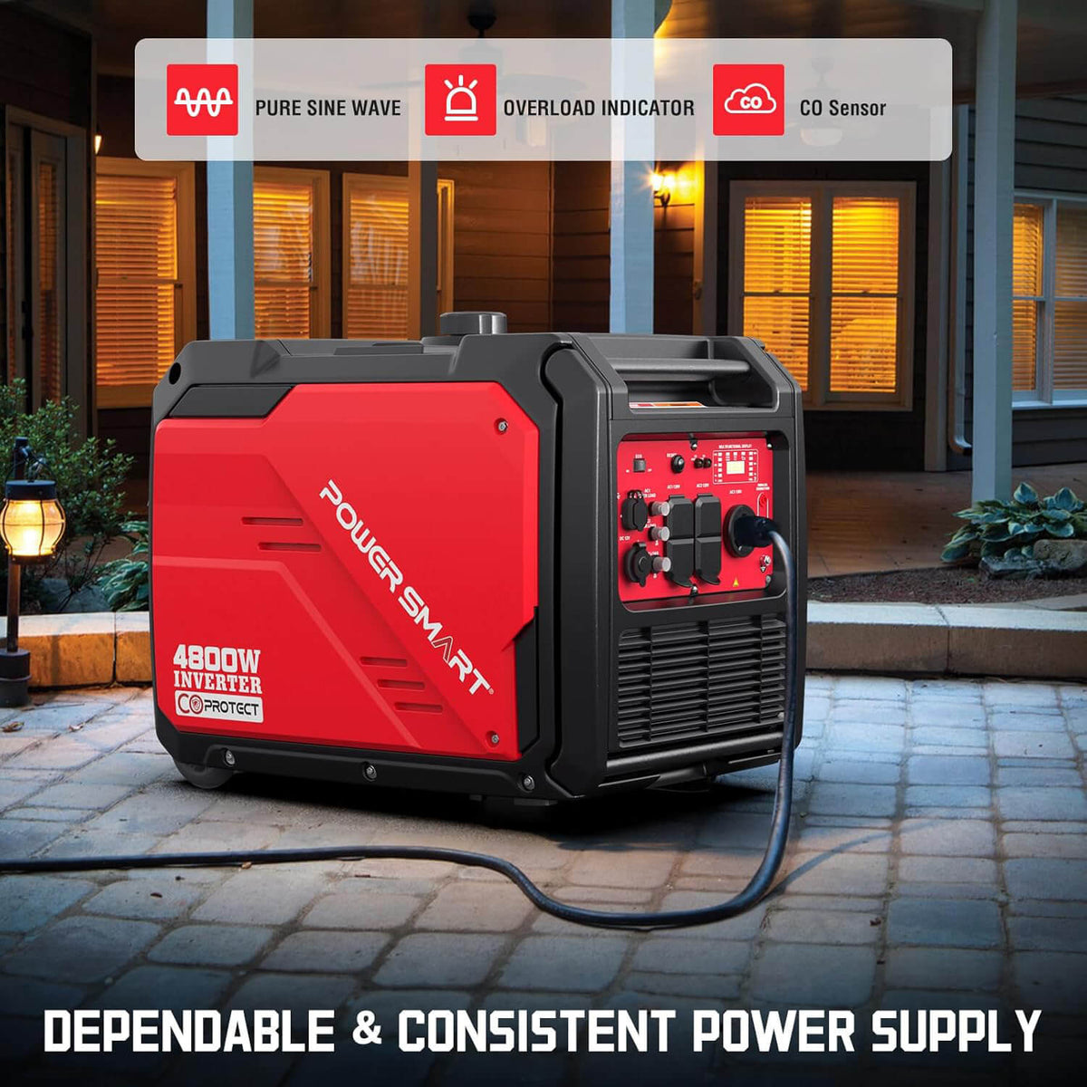 4800W Inverter Generator w/ Electric Start,CO Alert PS5046CE