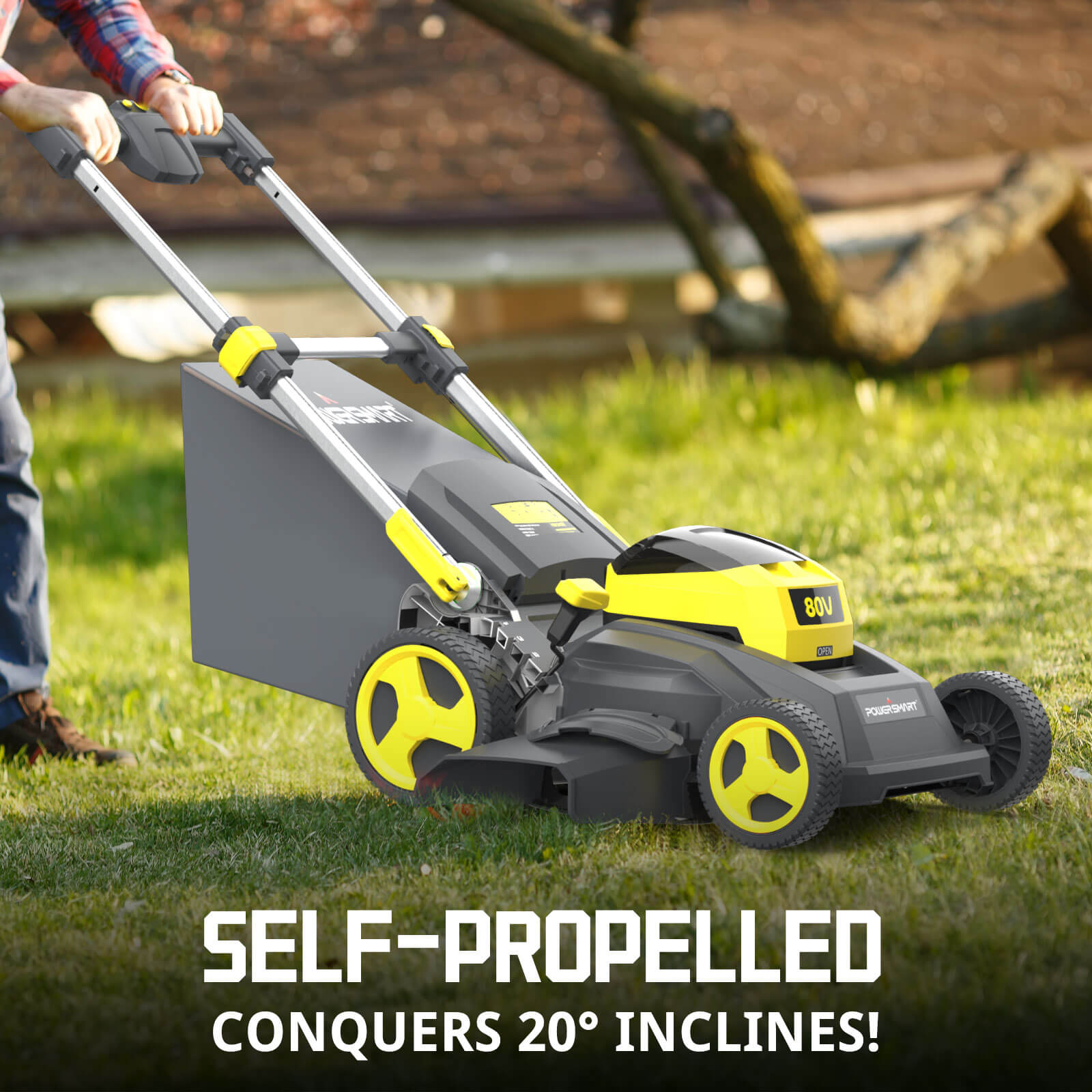 80V 26" Brushless Cordless Self-Propelled Lawn Mower Yellow w/ Battery & Charger PS76826