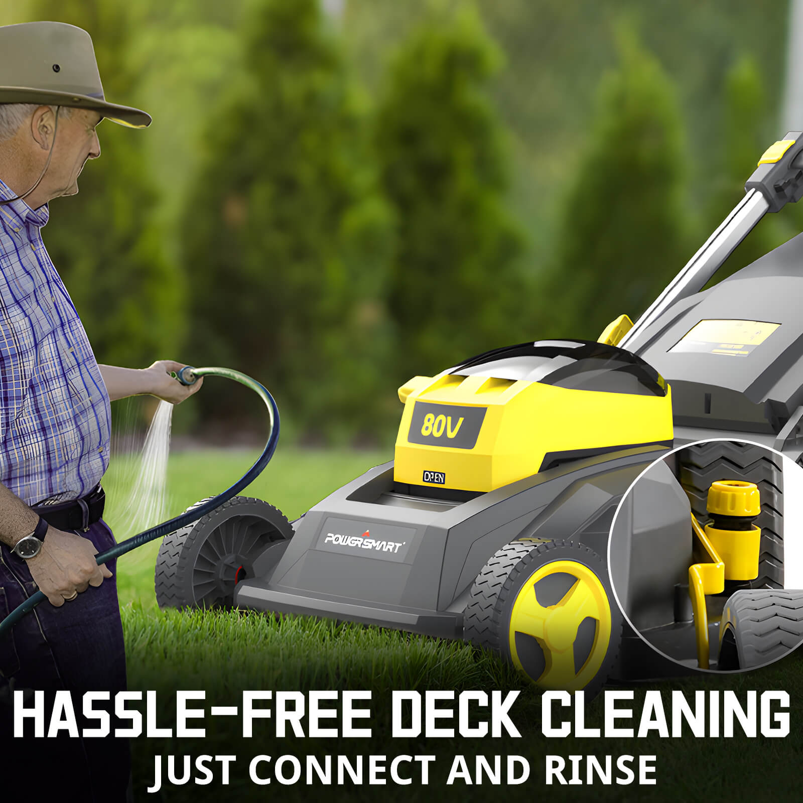 80V 26" Brushless Cordless Self-Propelled Lawn Mower Yellow w/ Battery & Charger PS76826