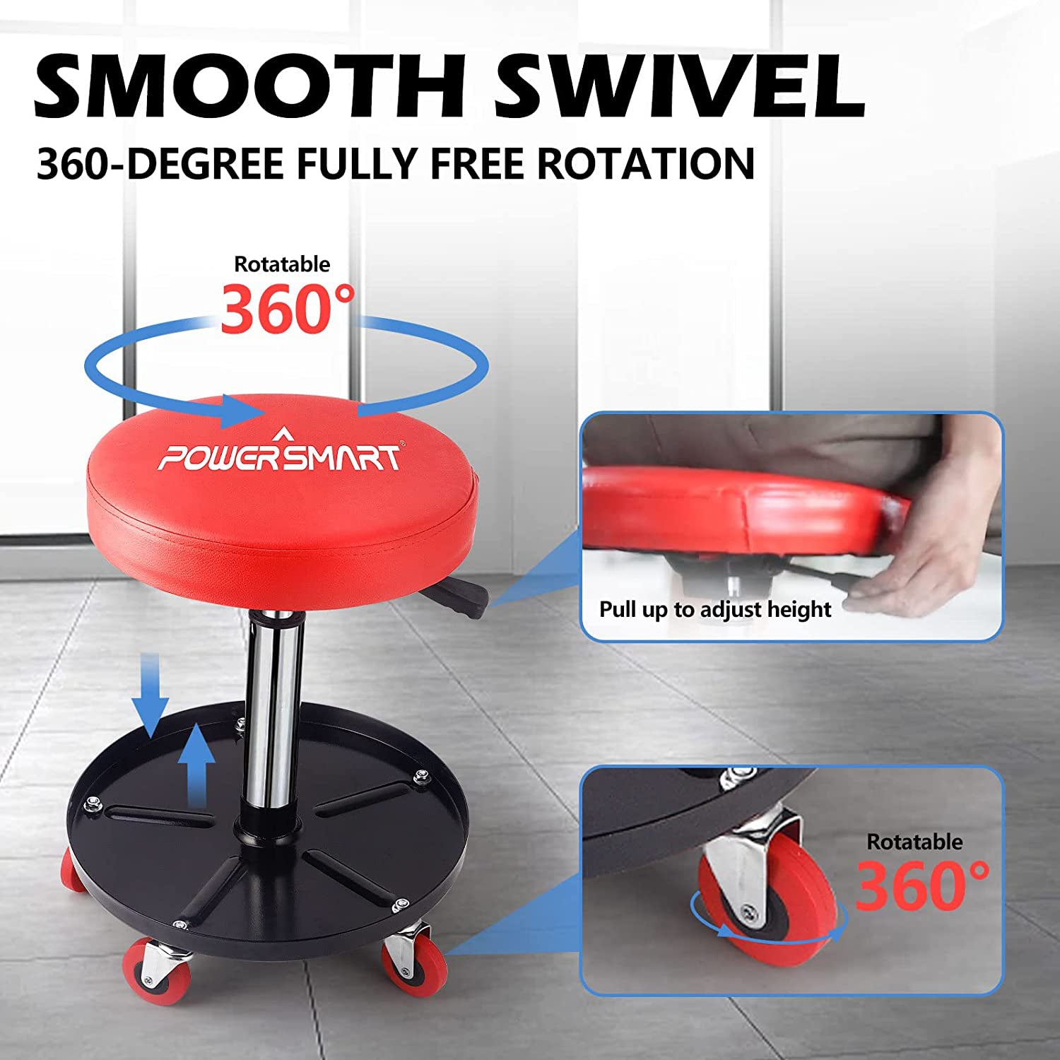 300-pound Capacity Rolling Mechanic Stool Garage/Shop Seat with Wheels PS1101