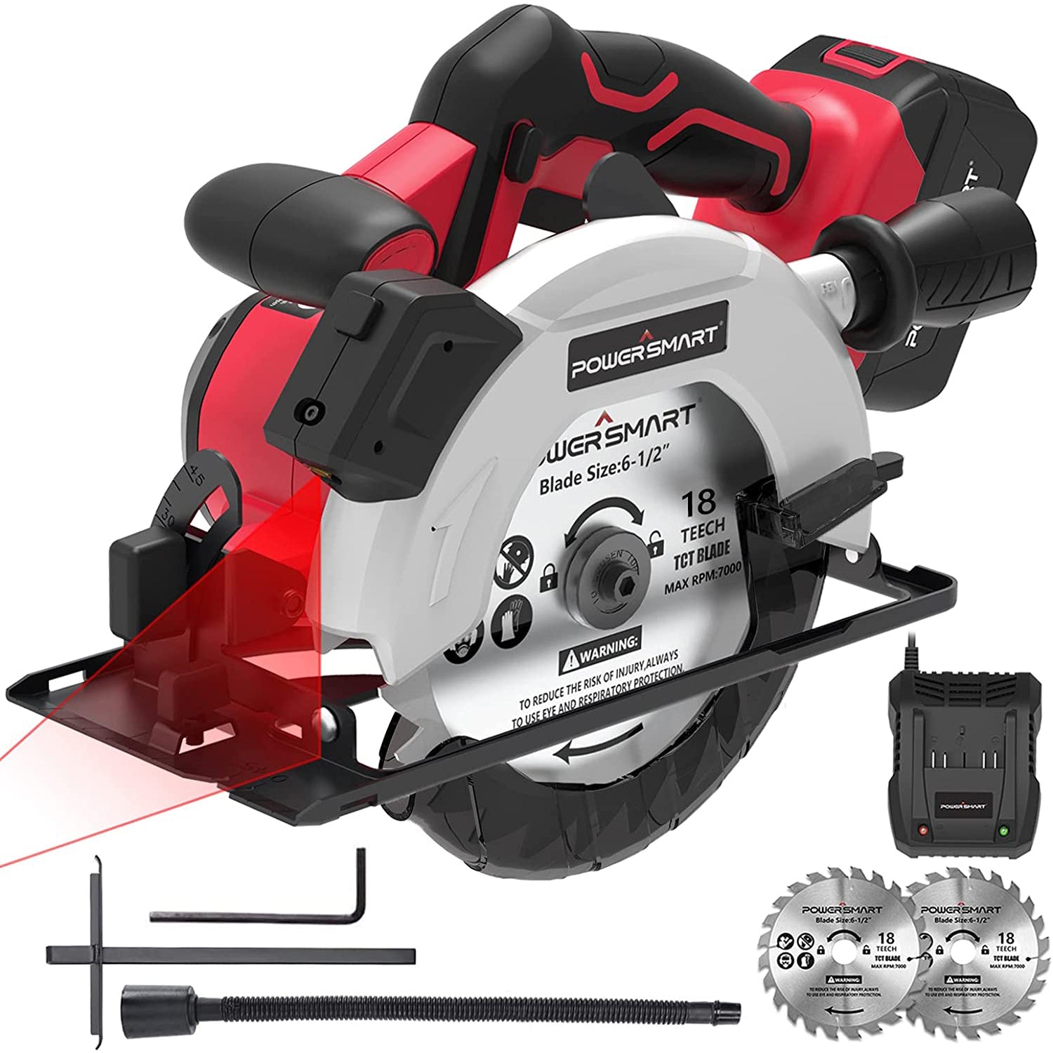 20V Cordless Circular Saw 6-1/2 Inch with 4.0Ah Battery and Charger Laser & Parallel Guide PS76130A