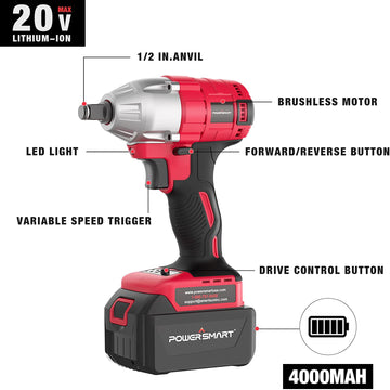 20V Brushless Cordless Impact Wrench w/ Battery, Charger and Power Bits/Nut Drivers/Sockets Set